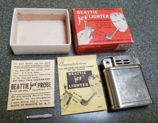 Vintage Rare Beattie Jet Lighter With Box Paper Inserts & Tool