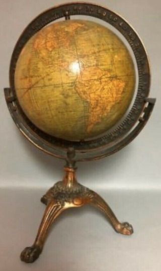 Antique Terrestrial 8” Globe Weber Costello Co Chicago Illinois Usa Dated 1910