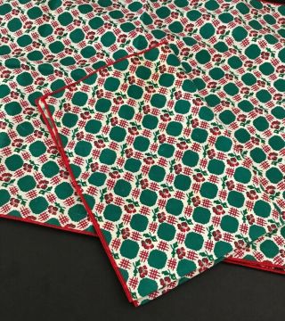 Vintage Cotton Napkins Set Of 6 Red Flowers With Green -