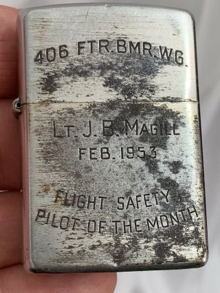1953 Zippo Lighter Us Military Lt.  J.  B.  Magill Flight Safety Pilot Of Month