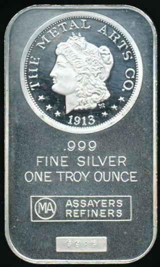 Vintage Morgan Dollar Motif 1 Oz.  999 Fine Proof - Like Silver Bar By Metal Arts
