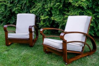 Antique French Art Deco Bentwood Acajou Lounge Chairs
