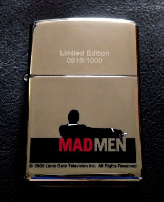 2008 Mad Men Zippo Lighter Limited Edition Only 1000 Made