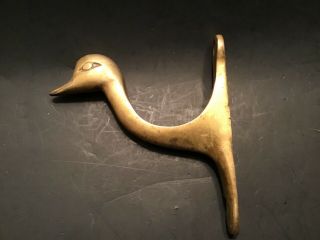 Vintage Solid Brass Duck Goose Head Wall Hook Mid Century
