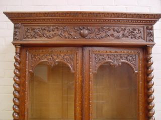 Antique French Renaissance Carved Oak 2 Door Bookcase 2