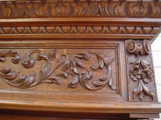 Antique French Renaissance Carved Oak 2 Door Bookcase 3