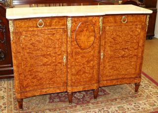 Best Marble Top French Burled Walnut Buffet Sideboard Server Restored C1890