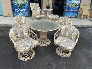 Russell Woodard Spun Fiberglass Patio Set With Table Chairs And Ottoman