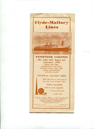 Vintage Brochure Clyde Mallory Lines 1940 Sailings To Ny Worlds Fair