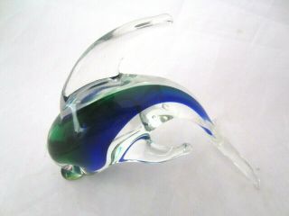 Vintage Murano Blue & Green Sommerso Glass Leaping Dolphin Figurine Sculpture