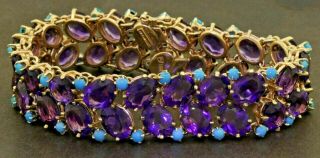 Tiffany & Co.  Antique Heavy 14k Gold 95.  0ctw Amethyst & Turquoise Link Bracelet