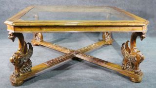 Huge RJ Horner Style Renaissance Winged Griffin Glass Top Walnut Dining Table 3