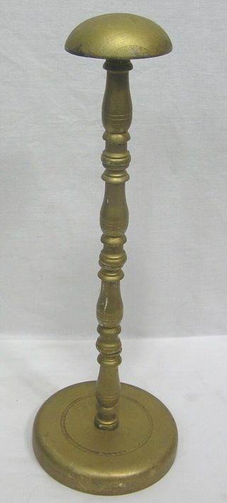 Vintage Turned Wood Hat Stand Gold Painted 13 1/2 " In Height 1940s
