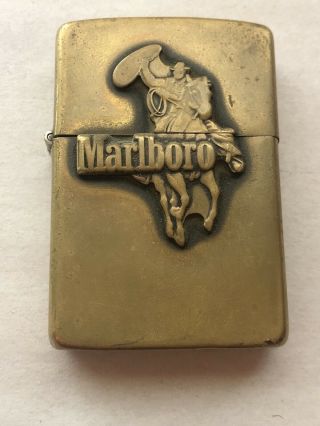 Zippo Marlboro Lighter,  Vintage 1986 Date Code Stamp Cowboy On Horse With Lasso