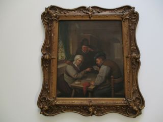 Antique 18th To 19th Century Old Master Painting Poker Game Cards Portrait