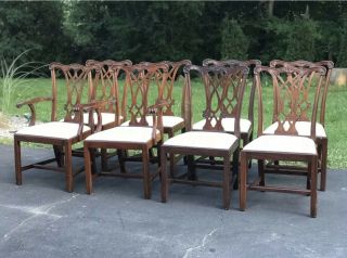 8 Henkel Harris Carved Mahogany Chippendale Dining Chairs