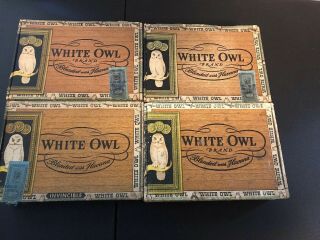 4 Rare Vintage Antique White Owl Cigar Boxes.  3 With Orig Tax Stamps Havana Blend