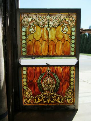 Antique Stained Glass Window Set Top And Bottom Architectural Salvage