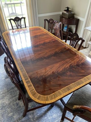 Stickley Traditional Dining Table Mahogany Inlay With 8 Maitland Smith Chairs