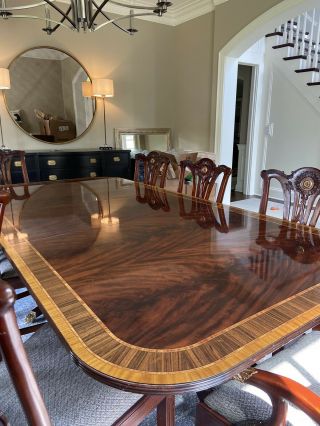 Stickley Traditional dining table Mahogany inlay With 8 Maitland Smith Chairs 2