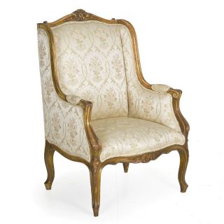 French Louis Xv Style Carved Painted Antique Arm Chair,  19th Century