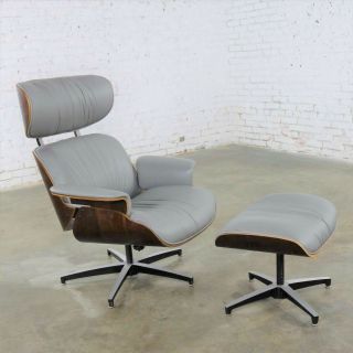 Mid Century Modern Plycraft Lounge Chair And Ottoman In Gray And Walnut