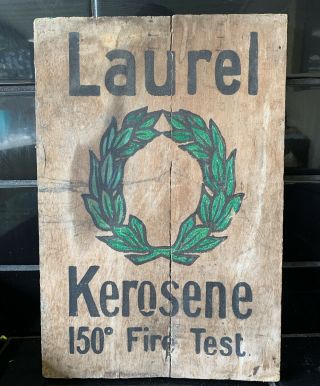 Laurel Kerosene Vacuum Oil Co.  Vintage Tin Drum Crate Wooden Box End Only Sign
