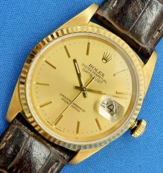 Vintage 1990 Rolex 16238 Datejust Cal 3135 Solid 18k Gold Quickset Sapphire