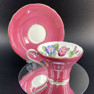 Vintage Aynsley Floral Fuchsia Teacup Saucer Bone China England Tea Cup Pink