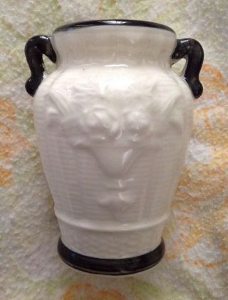 Vintage White And Black Ceramic Urn Vase Made In Japan Flowers Basket