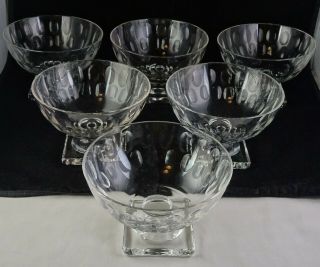 Set Of 6 Footed Clear Vintage Pressed Glass Fruit Or Ice Cream Bowls