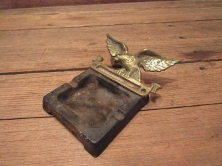 Vintage Black Cast Iron Brass Eagle Cigar Ashtray Coin Tray Executive Desk 1930s