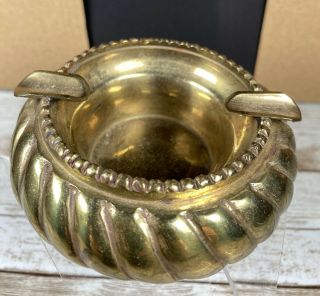 Vintage Brass Ornate Heavy Round Ashtray Made In India 4” Wide 2 Slot