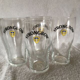 4 Leeds United Pint Glass Strongbow Man Cave Bar Yorkshire Football Vintage Gift