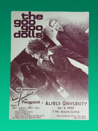 Goo Goo Dolls 1999 Poster Fastball Frogpond Alfred University Vintage Rare