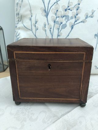 Vintage 19th C.  Mahogany Tea Caddy Box With Lock,  No Key In Need Of Restoration