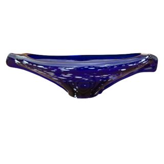 Large Vintage Murano Art Glass Bowl Centerpiece Cobalt Blue & White