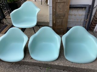 Herman Miller Charles Eames Plastic Arm Shell Chairs Light Blue