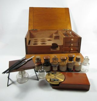 Antique Microscope Slide Preparation Cabinet And Contents By W.  Watson.