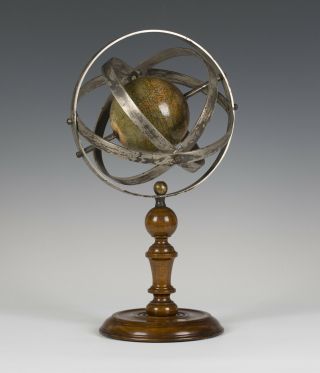 Antique Circa 1890 German Terrestrial Desk Globe With Armillary Style Mount