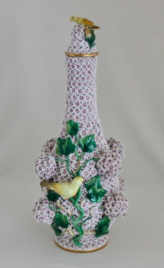 Antique Crossed Swords MEISSEN Porcelain Schneeballen Snowball Bottle Vase & Lid 2