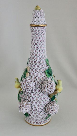 Antique Crossed Swords MEISSEN Porcelain Schneeballen Snowball Bottle Vase & Lid 3