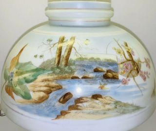 Vintage Hand Painted Milk Glass Hurricane Lamp Upper Globe Shade 10”w 6”h