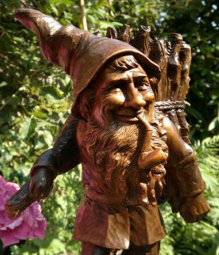Rare Late 19th Century Antique Hand Carved Black Forest Gnome 12.  5 " Tall