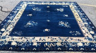 9 X 10 Chinese Antique Blue Art Deco Oriental Area Rug Wool Hand - Knotted