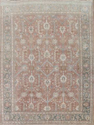 Muted Antique Heriz Area Rug Hand - Knotted Wool Oriental Geometric Carpet 8x11