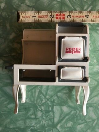 Dollhouse Miniature Vintage Style Metal Oven Stove Range Roper White & Red Paint 2