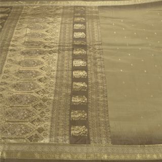 Sanskriti Vintage Green Sarees 100 Pure Silk Woven Fabric Premium 5 Yard Sari