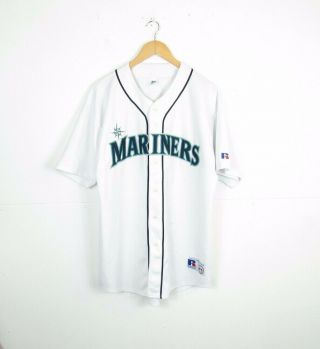 Vintage 90s Seattle Mariners Mlb Baseball Jersey White Russell Athletic Size Xl
