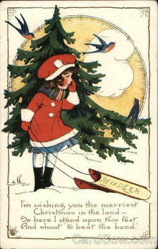 Christmas Children Christmas Wishes Whitney Made Antique Postcard Vintage